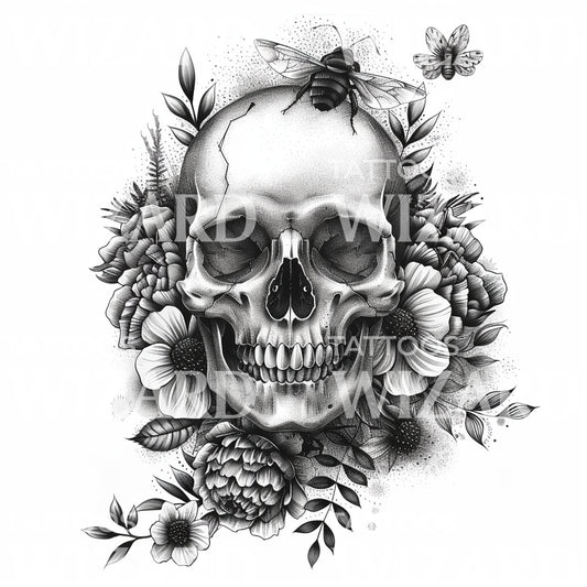 Skull and Bettle Tattoo Design