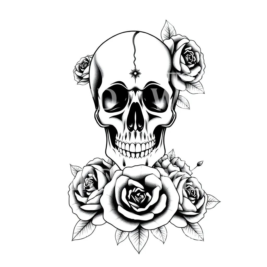 Skull and Roses Tattoo Design