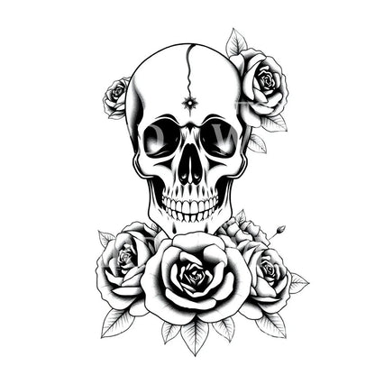 Skull and Roses Tattoo Design