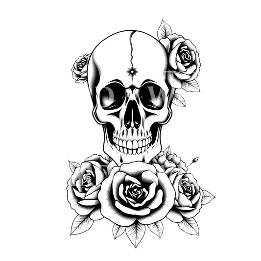 Skull and Roses Tattoo Design