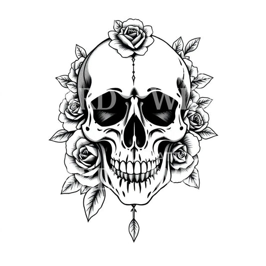 Skull and Roses Tattoo Design