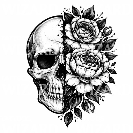 Skull and Roses Tattoo Design