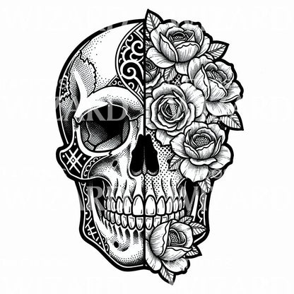 Skull and Roses Tattoo Design