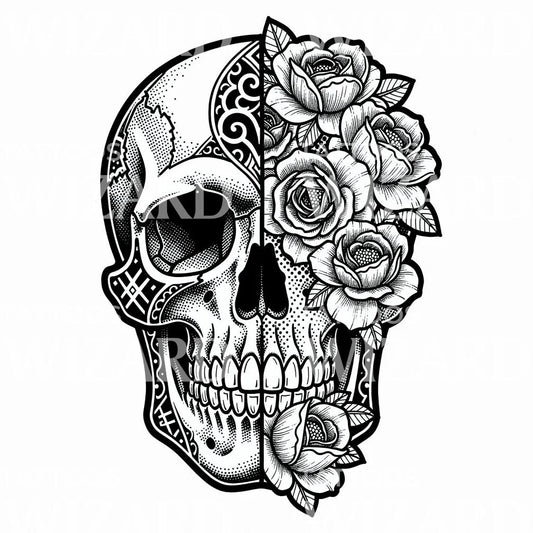 Skull and Roses Tattoo Design