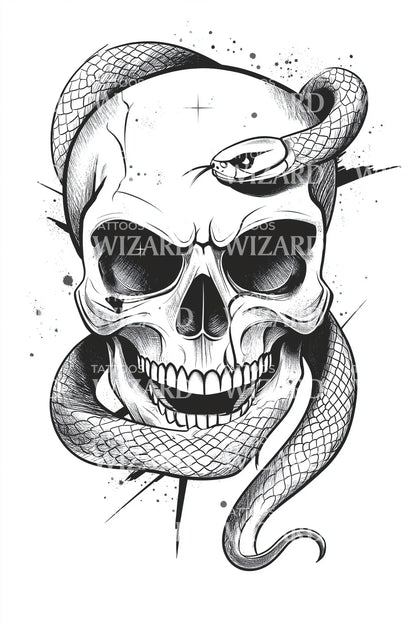 Skull and Snake Tattoo Design