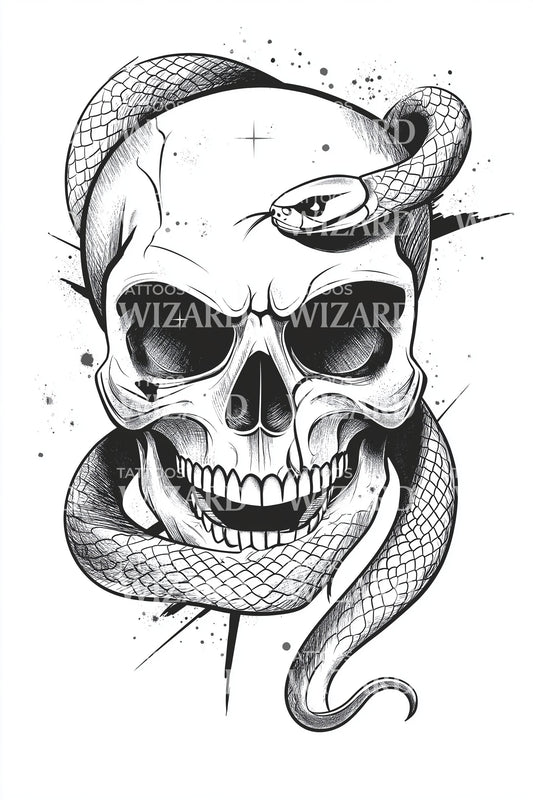 Skull and Snake Tattoo Design