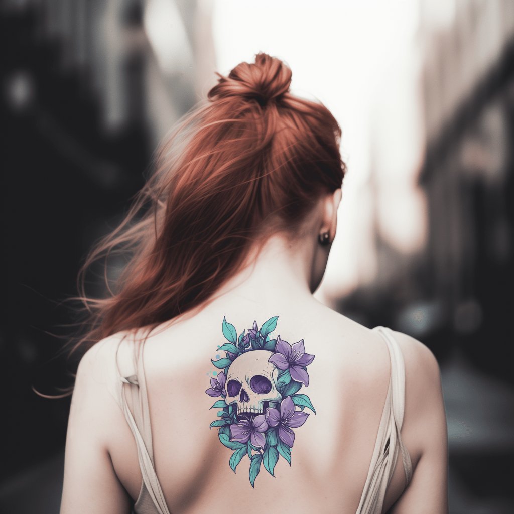 Violet Skull Bloom Tattoo Design