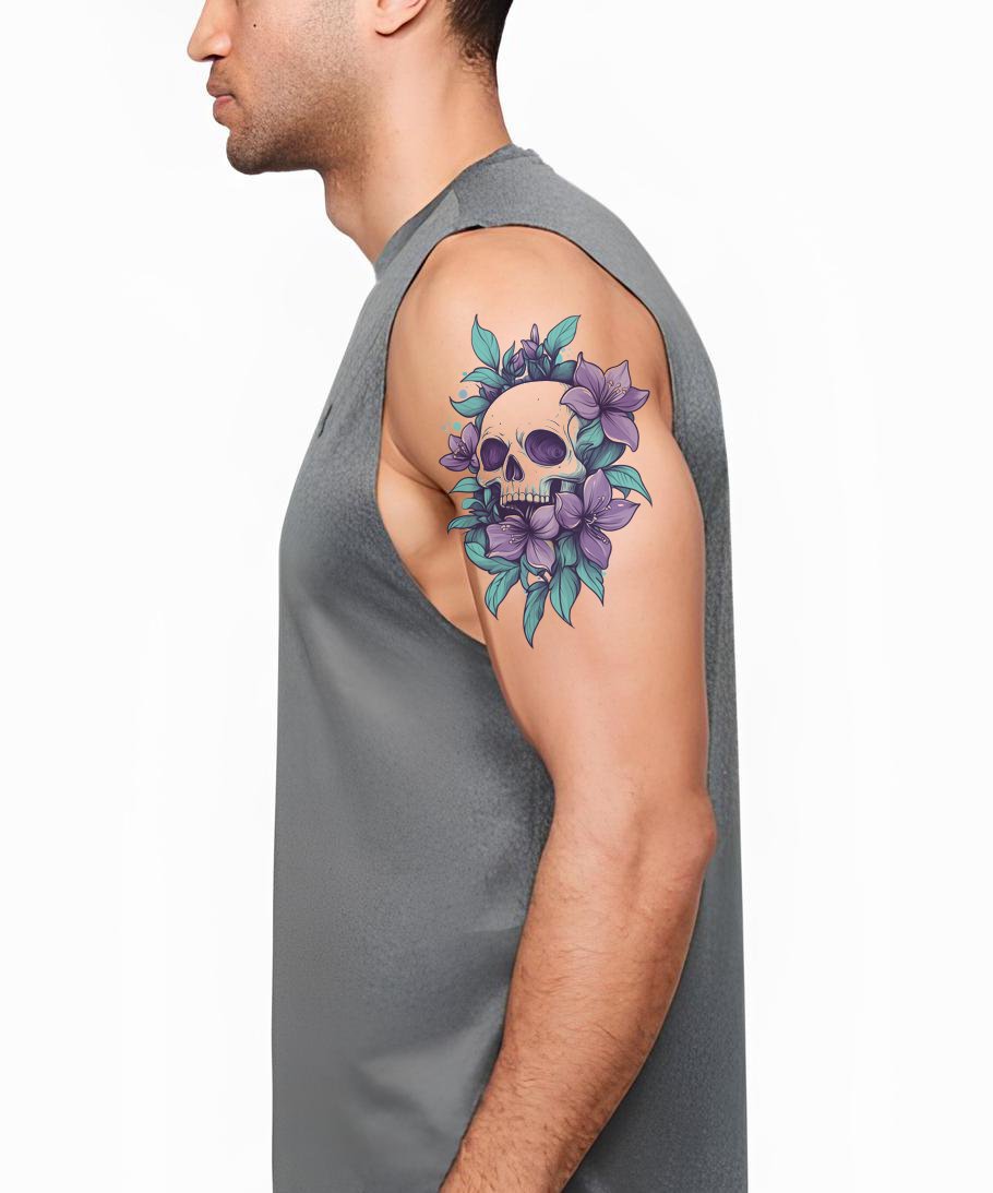 Violet Skull Bloom Tattoo Design