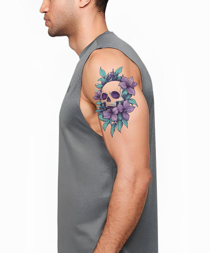 Diseño de Tatuaje de Calavera Violeta en Flor