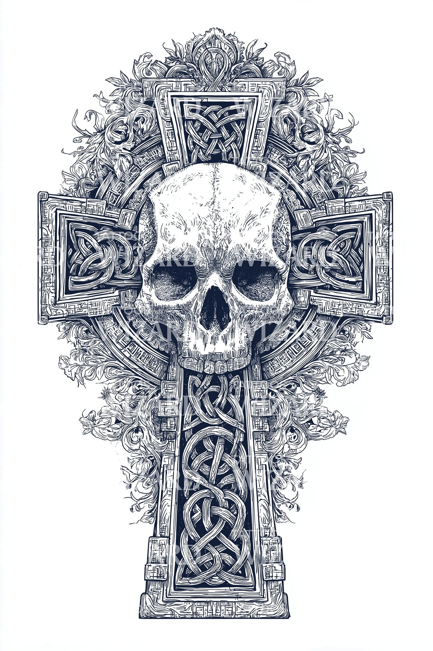 Desenho de Tatuagem de Cruz Celta com Caveira