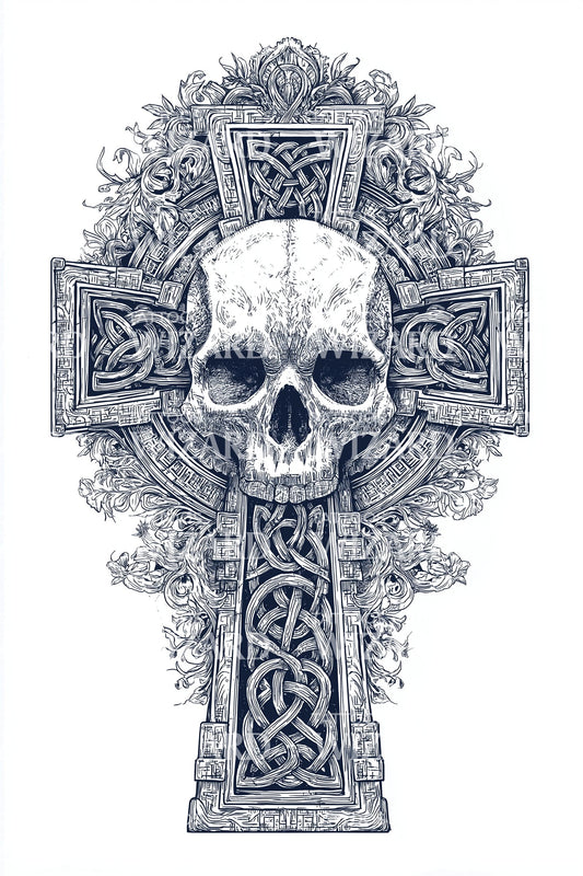 Desenho de Tatuagem de Cruz Celta com Caveira