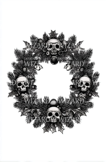 Skull Christmas Wreath Tattoo Design