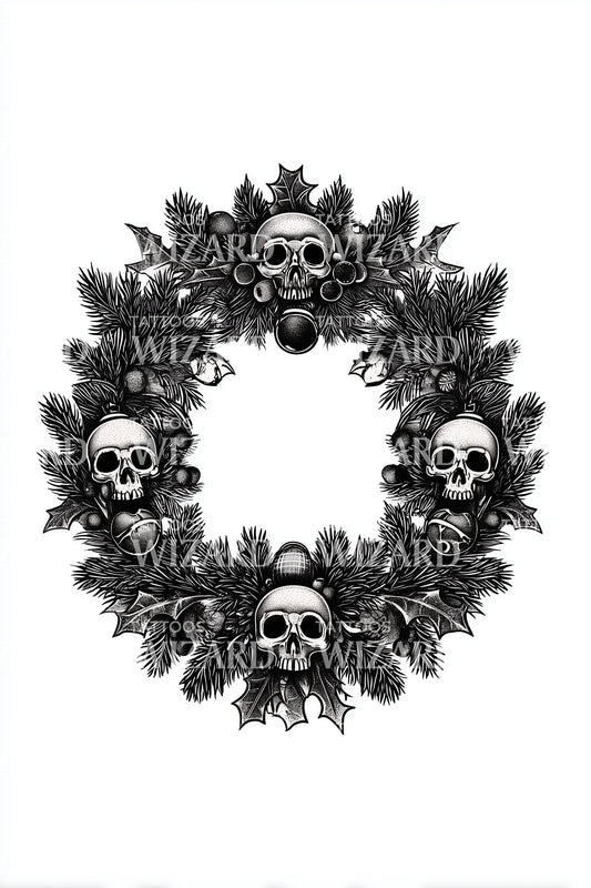 Skull Christmas Wreath Tattoo Design