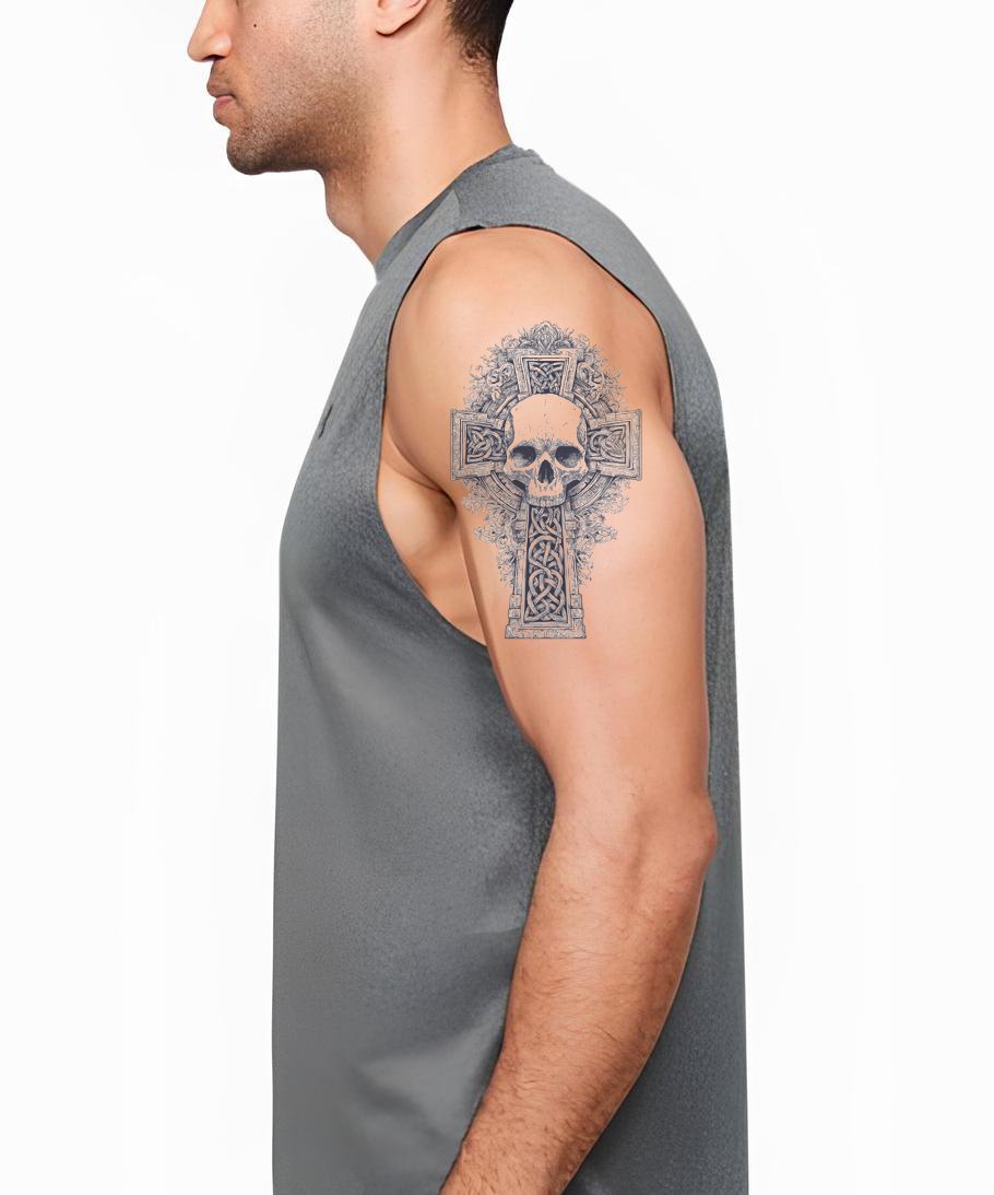 Desenho de Tatuagem de Cruz Celta com Caveira