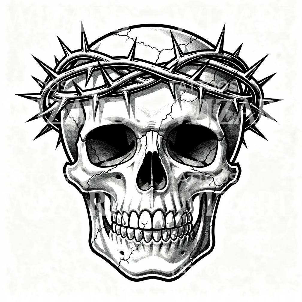 Skull Crowned with Thorns Tattoo Design