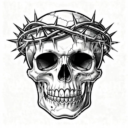 Skull Crowned with Thorns Tattoo Design