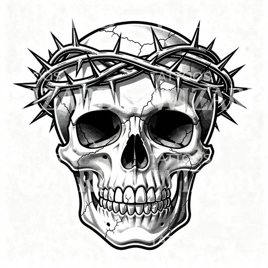 Skull Crowned with Thorns Tattoo Design