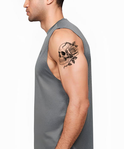 Skull and Rose Neo Traditional Tattoo Design