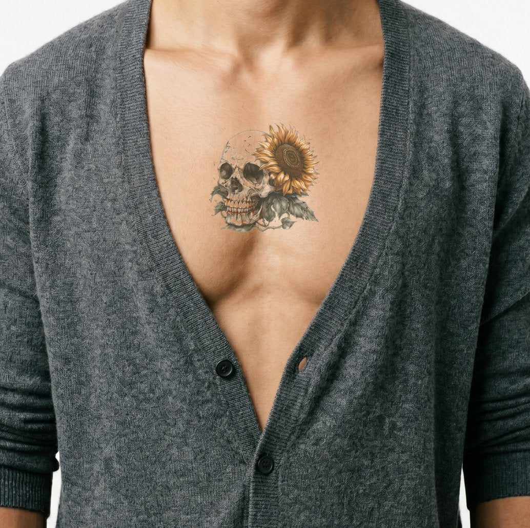 Skull and Sunflower Tattoo Design