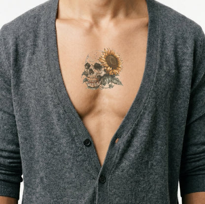 Skull and Sunflower Tattoo Design