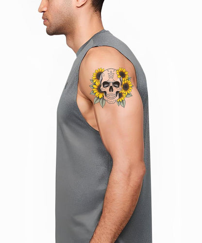 Sunflower Skull Tattoo Design