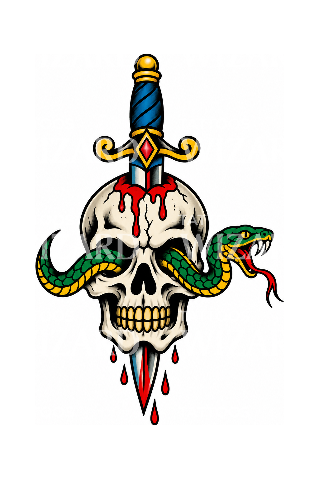Skull with Dagger and Snake Tattoo – Tattoos Wizard Designs