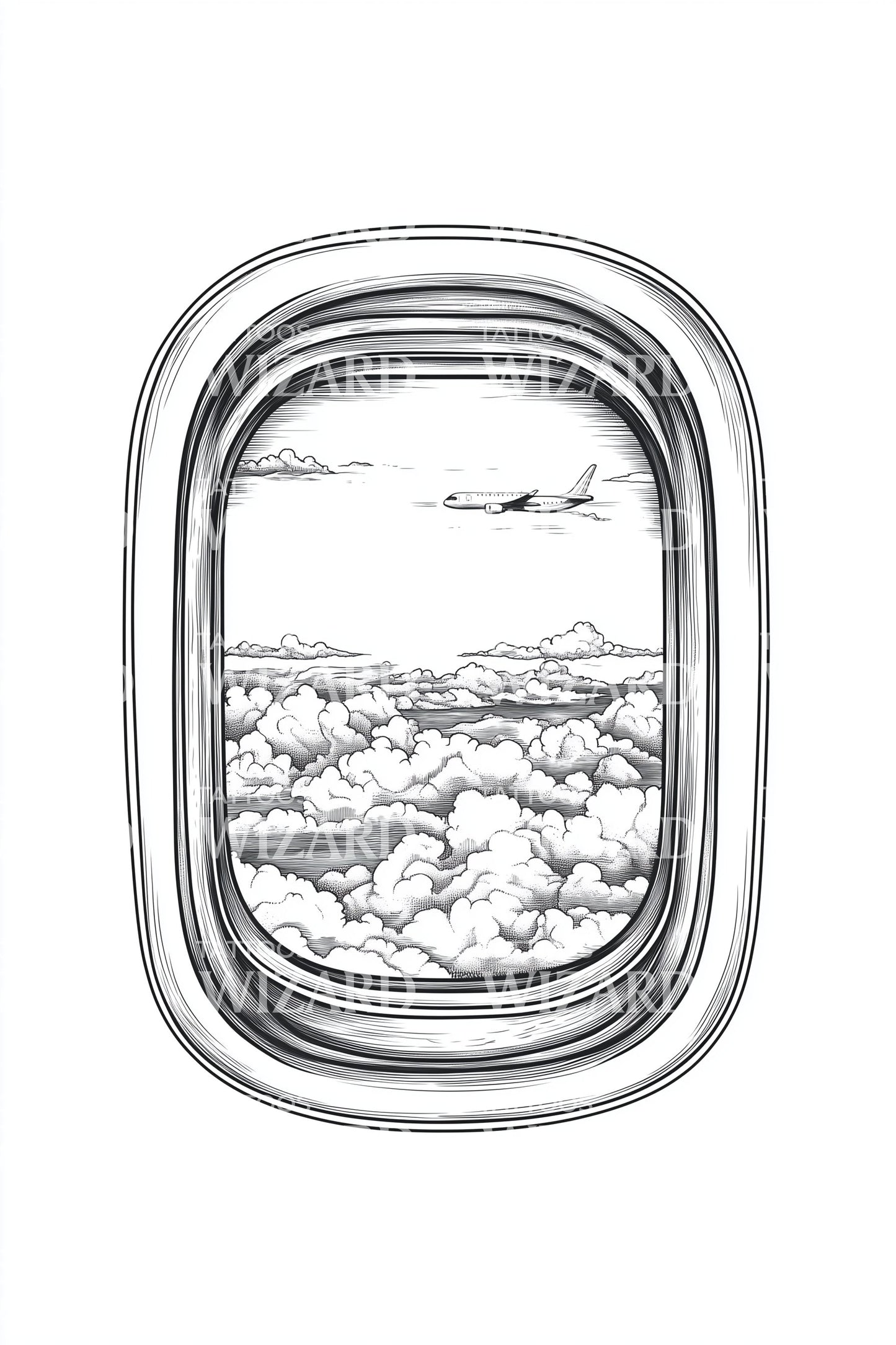 Sky Window Landskap Tatuering Illustration