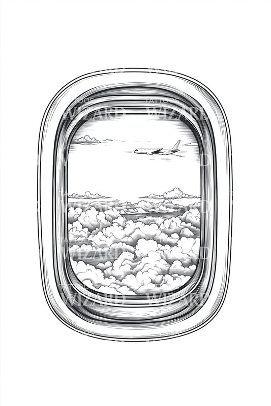 Sky Window Landskap Tatuering Illustration