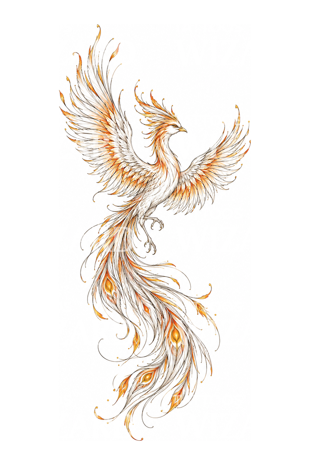 Oiseau de feu slave à queue de flammes, idée de tatouage Fine Line