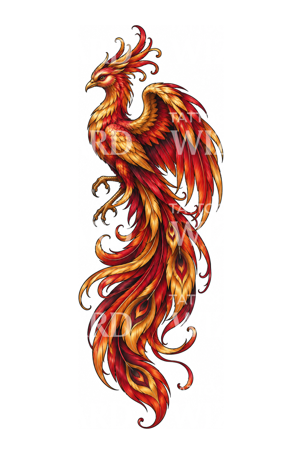 Slavic Firebird with Flaming Tail Tattoo Design