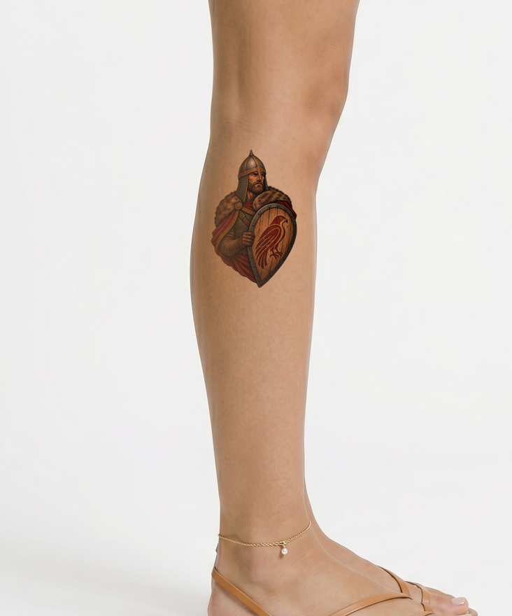 Slavic Warrior with Falcon Shield Tattoo Design