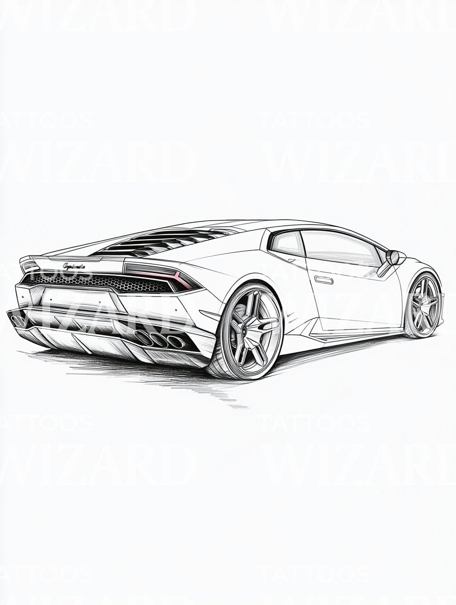 Sleek Lamborghini Outline Tattoo in Neo-Traditional Style