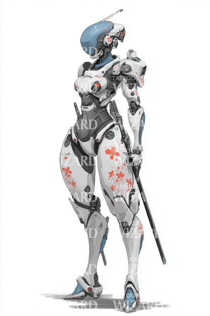 Schlankes Mecha-Samurai-Tattoo-Design
