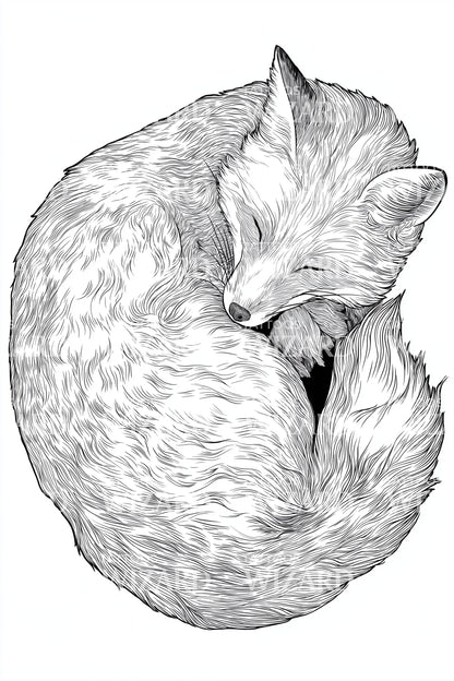 Sleeping Arctic Fox Curl Tattoo Illustration