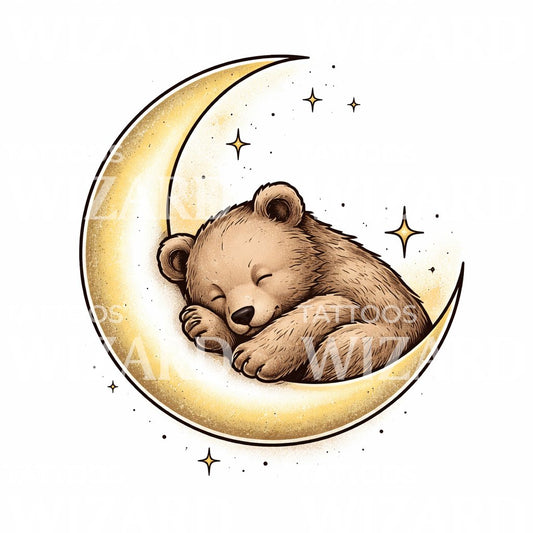 Sleeping Bear Moon Tattoo Design
