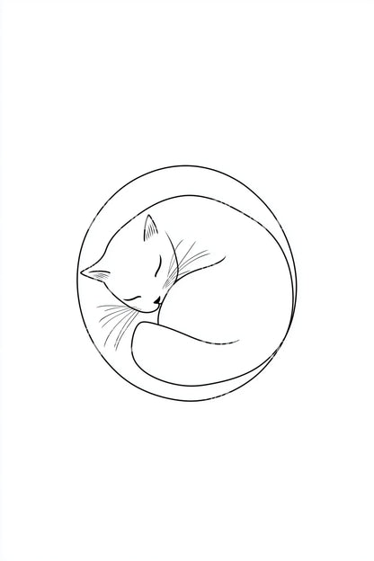 Design Tatuaggio Cerchio Gatto Dormiente