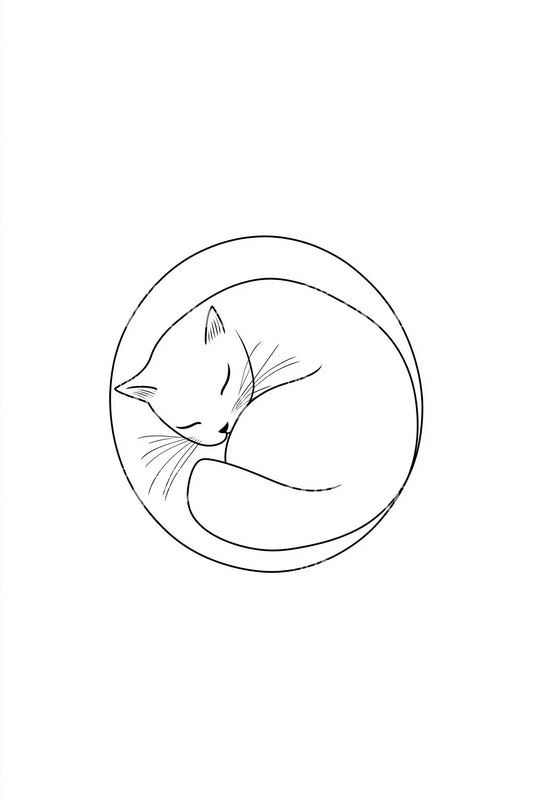Sleeping Cat Circle Tattoo Design