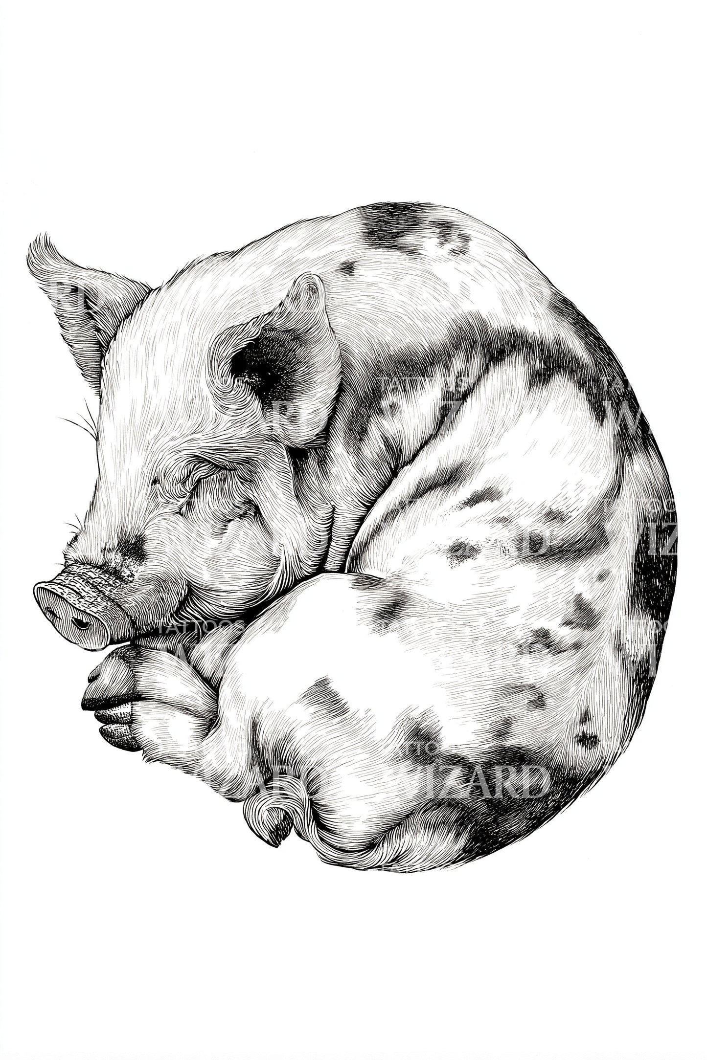 Sleeping Cat Curl Tattoo Design