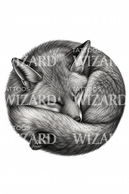 Sleeping Curled Fox Tattoo Design