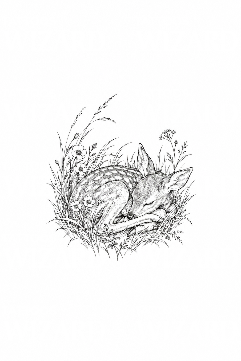 Sleeping Fawn in Wildflowers Tattoo Idea