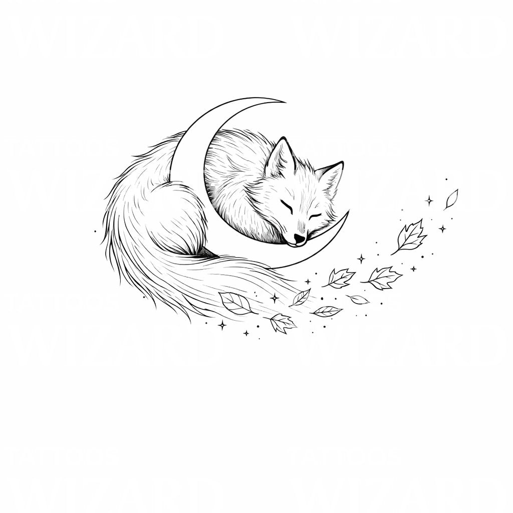 Sleeping Fox Crescent Tattoo Design