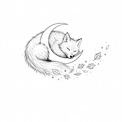 Sleeping Fox Crescent Tattoo Design