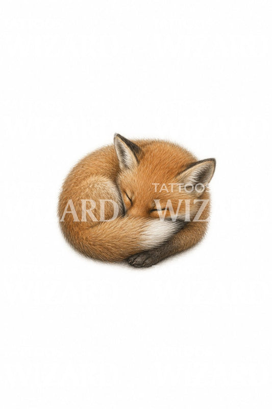 Sleeping Fox Cub Micro Realism Tattoo Idea