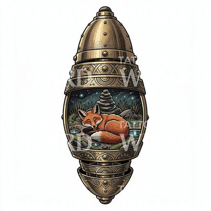 Sleeping Fox Lantern Tattoo Design