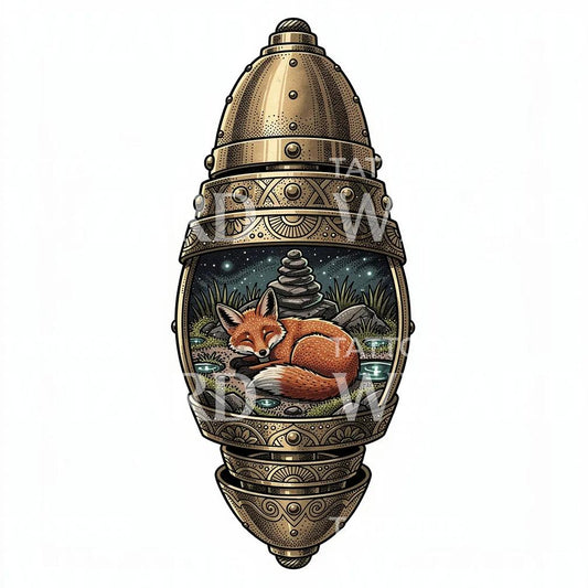 Sleeping Fox Lantern Tattoo Design