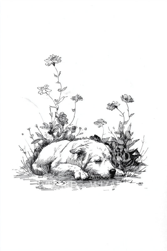 Sleeping Fox Meadow Tattoo Illustration
