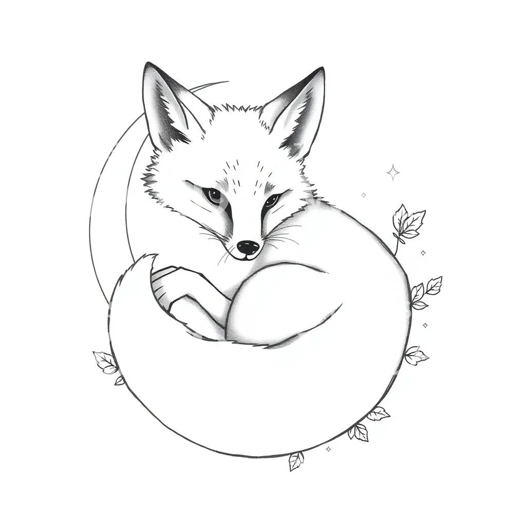 Sleeping Fox Moon Tattoo Design