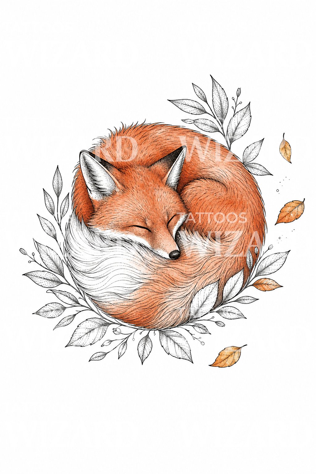 Sleeping Fox Tattoo Design