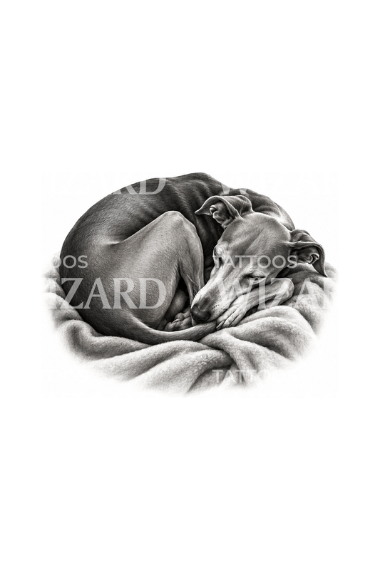Sleeping Italian Greyhound Tattoo Design