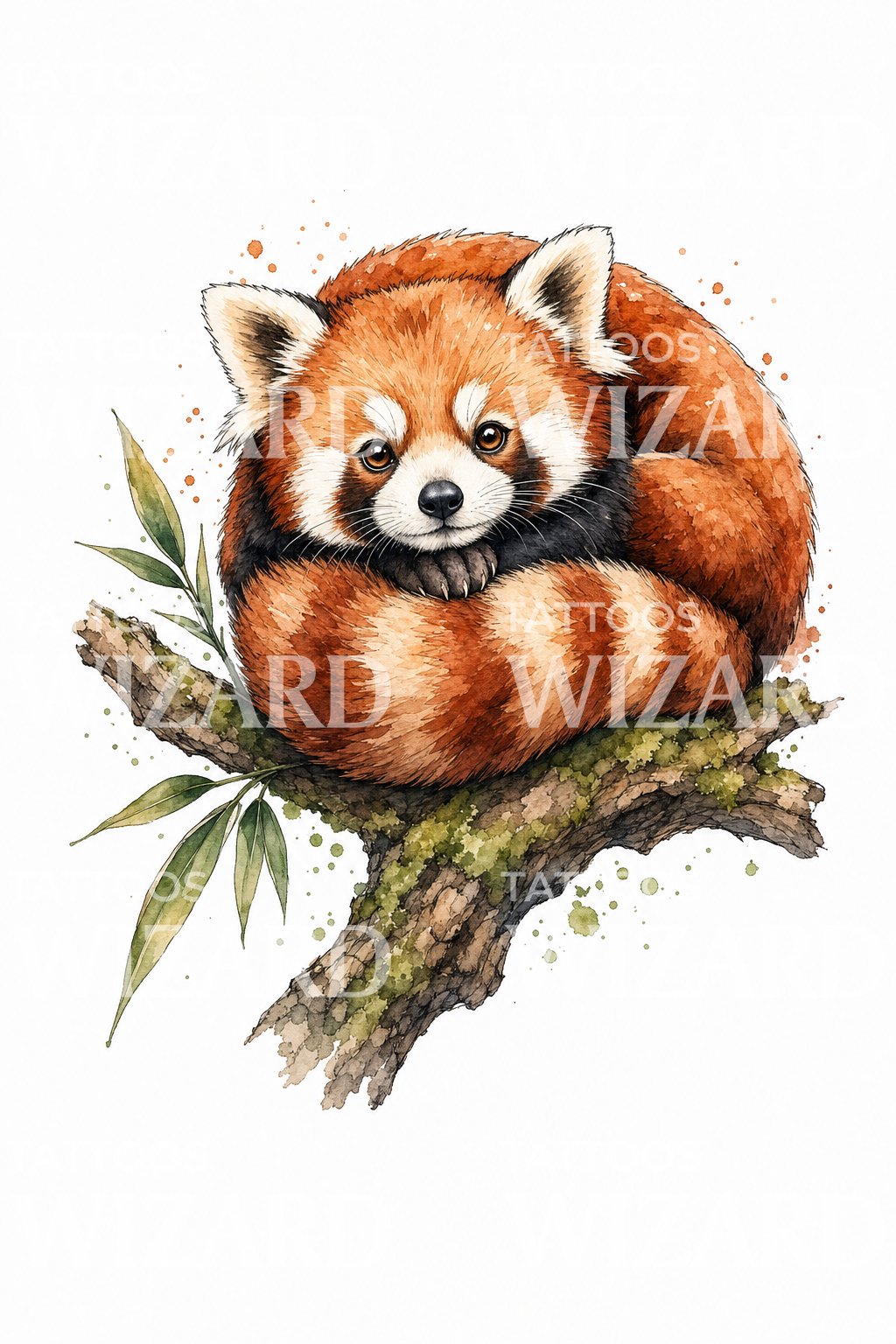 Sleeping Red Panda Watercolor Tattoo Design